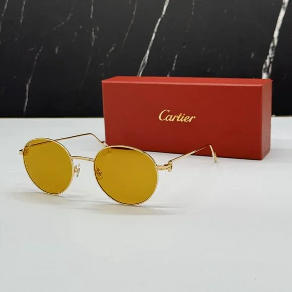NEW CARTIER CT0249S 004 UNISEX GOLD ROUND SUNGLASSES CARTIER CT0249S - Picture 1 of 11